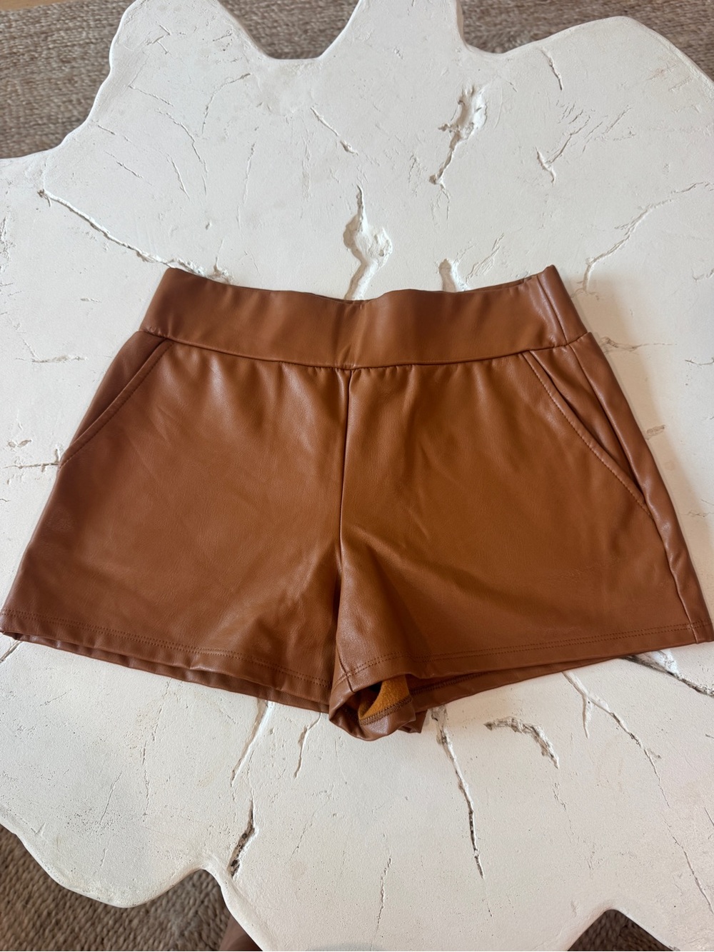 Women's Faux Leather High-Rise Shorts - Brown